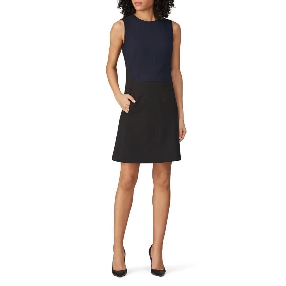 Kf/Kaufmanfranco Collective Colorblock Sleeveless Dress In Navy & Black 8 Womens